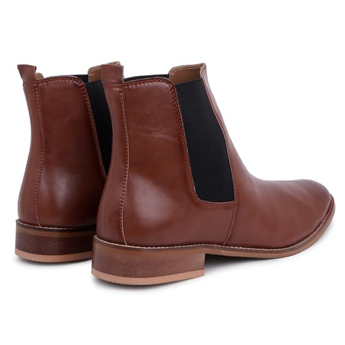 Image of LOZANO Genuine Leather Tan Chelsea Boots for Men | High Ankle Boots, Soft Cushioned Insole, Slip-Resistance, Arch Support & Shock Absorption