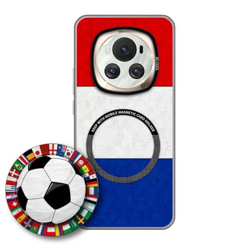 JGOYGYI Case for Honor Magic 6 with Magnetic Detachable Collapsible Grip Stand, Shockproof Silicone Bumper Cover, French Flag Football Design,Pattern 5