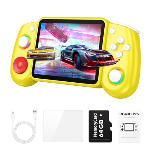 Image of RG43H Pro Retro Handheld Game Console, 4.3 Inch Retro Gaming Console with 4000mAh Battery, RK3562 Opensource Hand Held Games Console, EmuELEC&RGBOX Dual Systems Video Console, HDMI TV Output, Yellow