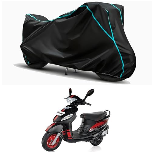 Image of Waterproof Bike Body Cover Compatible for | Mahindra Rodeo UZO | Taffeta Fabric, Sky Piping Design, Bottom Elastic Fit | Dustproof, Sun UV & Rain Protection for All Weather.