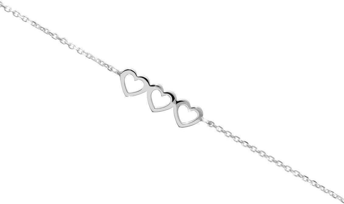 HandmadeTriple Heart Bracelet in 9K 14K 18K White Gold, Three-Heart Charm, Love Gift For Her, Romantic Bracelet/code: 0.001