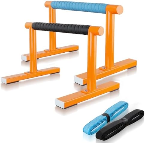 Purife Orange Strength Training Parallettes Push Up Bars, Pushup Handles Calisthenics Equipment for Home Workout, Anti-slip G