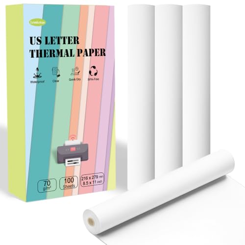 8.5 x 11 US Letter Rolled Thermal Printer Paper, 4 Rolls Quick Drying Thermal Paper, Compatible with MT610, M08F, D810, M832, M08E, A285M, A40, A80, A81, PR20, iDPRT HPRT PRT (100 Sheets, 4 Rolls)