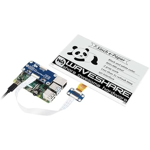 Waveshare 7.5inch E-Ink Display HAT Compatible with Raspberry Pi 5/4B/3B/Zero/Zero W/Zero 2W/Pico/Pico W/Pico WH, 800×480 Resolution SPI Interface Cover