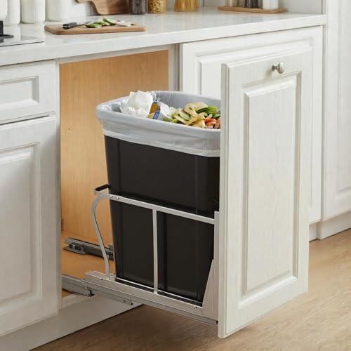 Sistema doble de canecas para basura extraíbles de acero inox