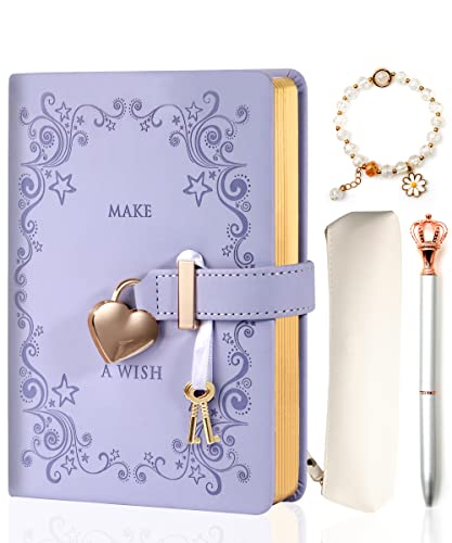 Diary With Lock For Girls Ages 8-12 Kids Journals For Writing 296 Ruled Pages Notebook Journal With Lock, Box Set Includes Leather Journal Notebook, Combination Lock, Pen Holder, Bracelet & Crown Pen #TOP1