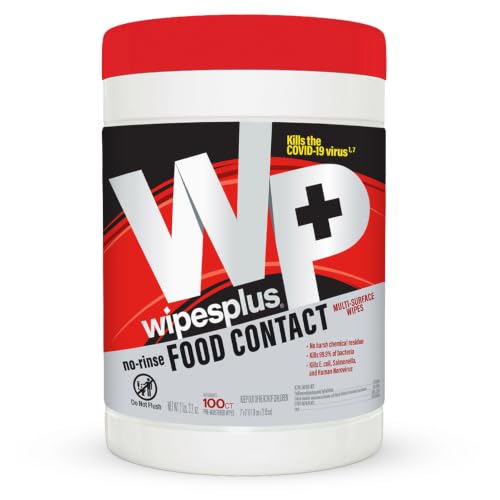WIPESPLUS Cleaning Wipes All Purpose Food Contact - No Rinse No Residue Quick Dry Formula Disinfecting Wipes For Restaurants Foodservice Schools - Canister 100 Count