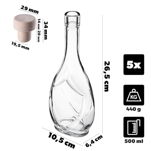 KADAX 5er Set Glasflaschen 500ml mit Korken – Leere Flaschen zum Befüllen für Likör, Schnaps, Öl & Essig, ideal zum Verschenken… – Ansicht 3