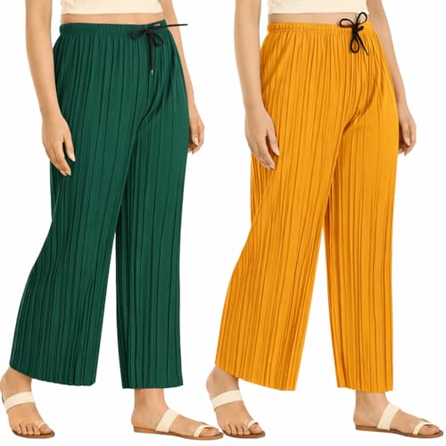 Image of Trendz Women's and Girls Cotton Blend Regular Fit Palazzo Pants | Set of 2
