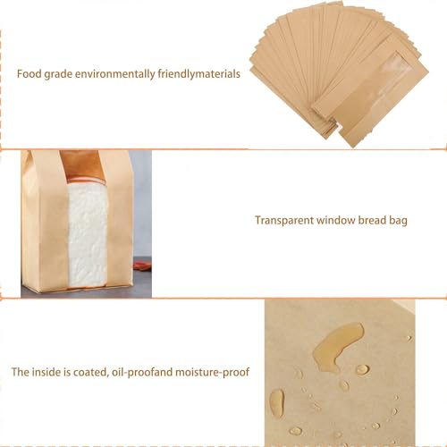 Paper Bread Bags - 60 Pack - Homemade Bread Storage Bags with Clear Window Includes Label Seal Stickers -Bakery Packaging Bags for Cookies, Bread, and Treats - Large Kraft 13.7x8.2x3.5inch Brown