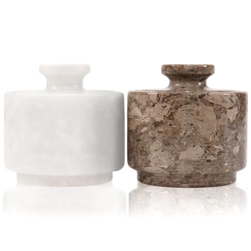 Marblous Krafts Marmeren zoutkelder 3" inch zwarte zebra en Verona zout en specerijen kom voor keuken en home decor, zeezout houder met deksel opslag container