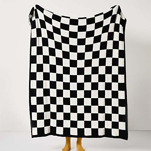 Yiruio Throw Blankets Checkerboard Queen/King Size Big Chessboard Checkered Warmer Comfort Plush Reversible Microfiber Cozy Decor For Home Bed Couch (Black, 80''X90'') #TOP2