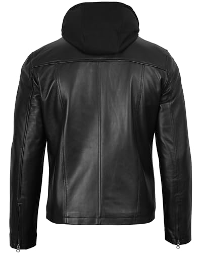 Image of fjackets Men Hooded Leather Jacket - Real Lambskin Men's Leather Jackets with Detachable Hood Outerwear