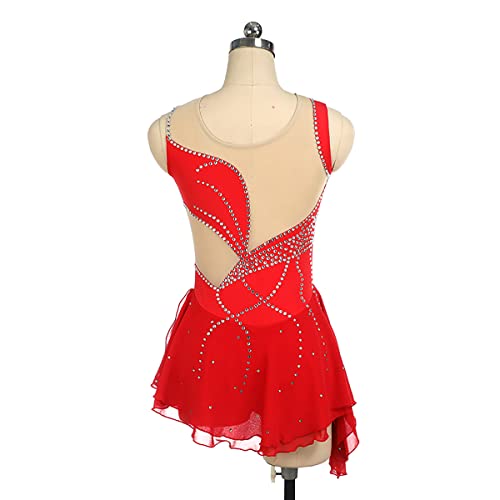 kzytamz Vestido de patinação artística no gelo feito à mão feminino elastano vermelho sem mangas str