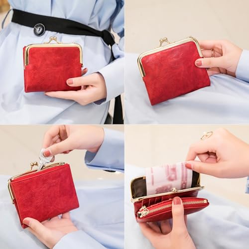 Small Wallet for Women PU Leather Card Holder Bifold Compact Purse with Zipper Coin Pocket & Kiss Lock (Blue)3