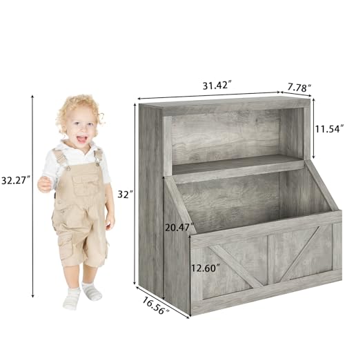 GarveeHome Kids Bookshelf and Toy Storage, 2 Tier Toy Organizer with Storage Cabinet, Toddler 2 Shelf Bookcase for Playroom, Bedroom, Living Room, Classroom, Grey