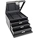 Glenor Co Makeup Organizer - Extra Large Exquisite Case w Modern Closure, 4 Drawer Trays & Full Mirror - Huge Cosmetic Storage Jewelry Box for Dresser, Counter-top & Vanity - PU Leather - Black