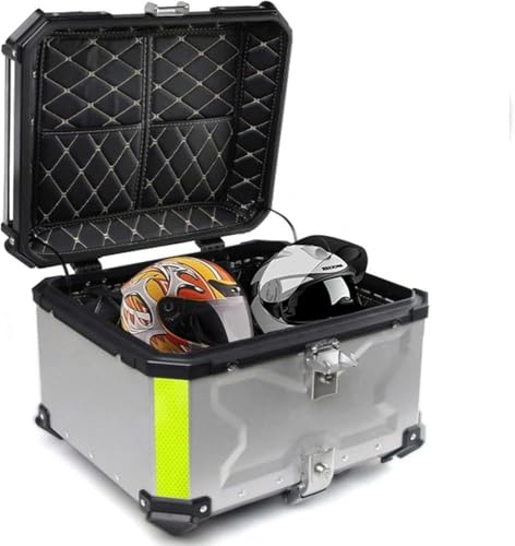 Aluminum Motorcycle Case, Waterproof Top Box for Motorcycle for Storage Helmet Luggage Box with Safety Lock and Base Plate(Size:45L,Color:Silver)