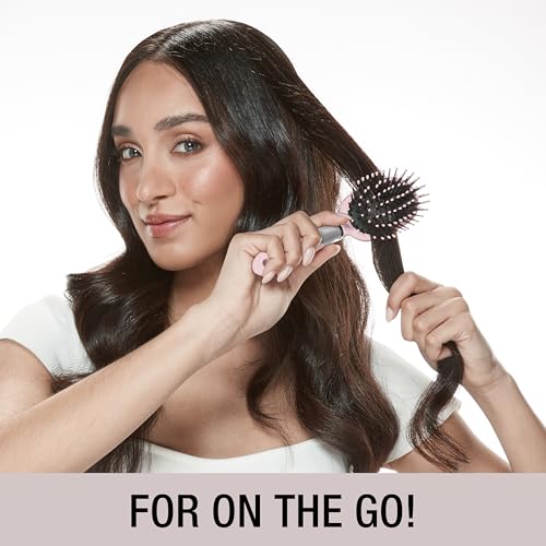 Conair Velvet Touch Cushion Hair Brush, Compact Travel Detangler Brush for Curly or Straight Styles, Flex Cushion Base for Stress-Free Brushing, Blush Pink