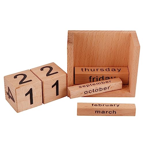 Image of STAR CRAFT Wooden Calendar Table /Desk Calender Office Desk Stationary Calender Handcrafted Natural Wood Perpetual Calendar Set for Desk /Table Decor, Study Room (BLACK)