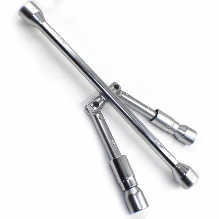 Wheel Accessories Parts 4 Way Folding Lug Wrench Universal 14 Inch Tire Cross Collapsible Tire Iron For Cars Trucks, SUVs And RVs Socket Sizes 17mm