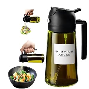 Oil Spray Bottle with UV Protection Glass, 2 in1 Oil Olive Dispenser 15.9oz /470ml, Cooking Air Fryer Vinegar Mister OilSprayer for Kitchen Gadgets, BBQ, Food