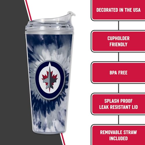 Image of Rico Industries NHL Hockey Team Color Tie Dye 24oz Metallic Acrylic Tumbler with Hinged Lid, Officially Licensed Double Wall Tumbler with Straw