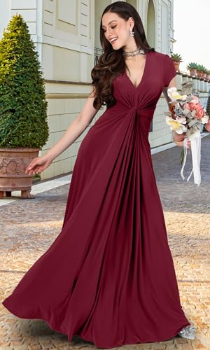 Image of KOH KOH Womens Long Flowy Cap Sleeve Empire Waist Cocktail Maxi Dress Gown