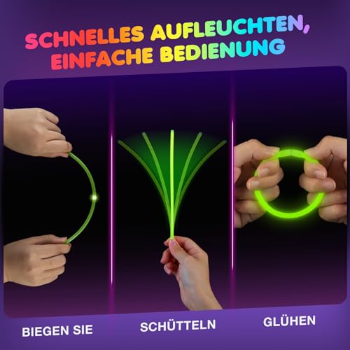 Ziitty Knicklichter Party Set, 7 Tolle Farben Knicklichter Kinder, 100 Leuchtstäbe mit 100 Verbinder für Armbänder Armringe,Neon Party Gadgets für Party Deko Hochzeiten Silvester Deko 2026