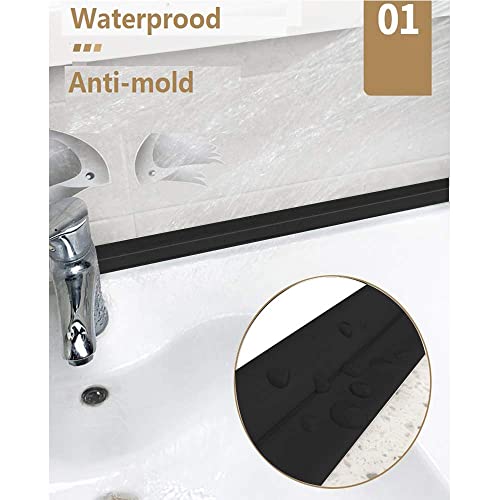 Image of Black Bath Sealant Strip, Shower Sealant, Bath Seal Caulk Tape,Shower Tile Sealer Adhesive sealant,Caulk Tape for Bath & Kitchen (2 Roll Black)