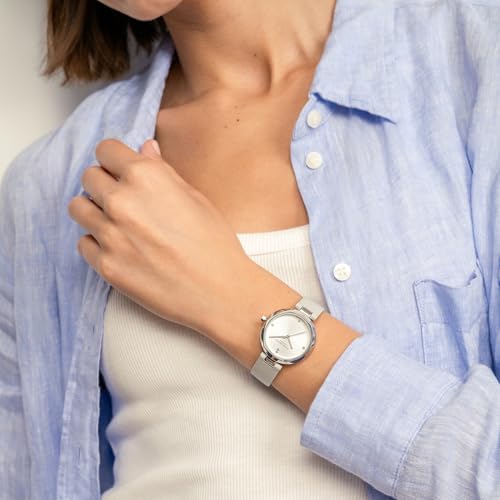 Olivia Burton Three Hand Quartz Movement Watch for Women Dimension Collection with Earl Grey Leather Strap - 24000262