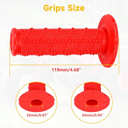 Image of HIAORS 7 /8 Handlebar Grips Compatible with 50cc 70cc 125cc 150cc TTR90 TTR110 TTR125 PW80 CRF50 XR50 CRF70 CRF125 KLX250 SSR125 TaoTao Apollo Pit Dirt Bikes Yozma In10 E Bike Motorcycles Parts Red