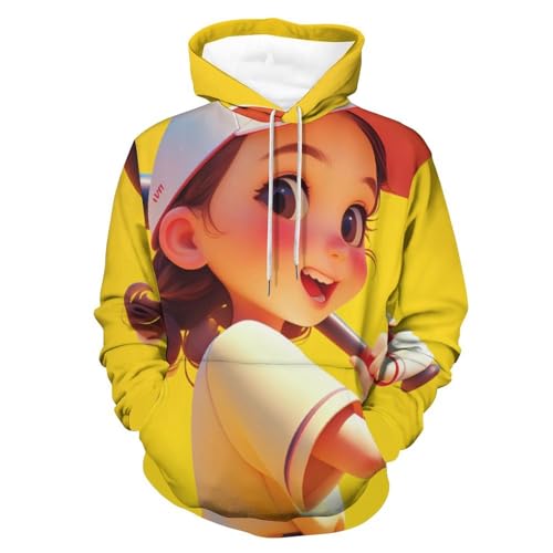 Sweatshirt Jolie Fille Jouant au Baseball avec capuche et manches longues ajustées S