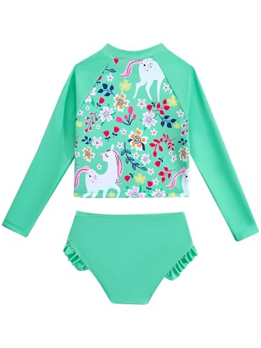 Moily Kids Girls UPF 50+ 2 Pcs Rash Guard Sets Long Sleeve Swim Shirts with Brief Bathing Suits2