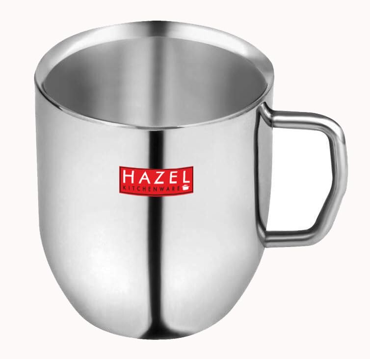 Hazel Stainless Steel Cup Set by Hazel I Tea Coffe Cup Set of 6, 300 ml Each | Steel Mugs for Coffee with Silver Glossy Finish | Unbreakable Cups for Tea, Ideal for Daily Use