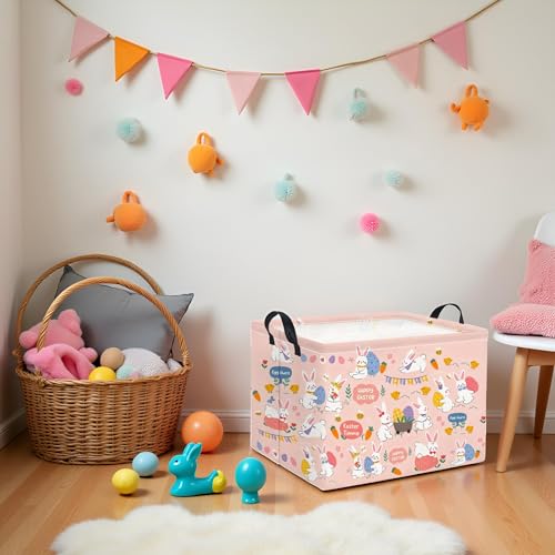 Image of Rectangular Easter Basket Easter Basket for Kids Baby Storage Basket Cute Toy Storage Bin Organizer Shelf Book Basket Easter Room Decor(Pink Purple Easter)