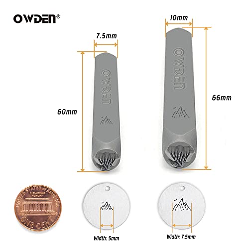 Owden Professional 2 Pieces Mountain Metal Steel Design Stamps Kit For Jewelry Stamping,Made Of Alloy Steel,For Marking On Aluminum,Copper,Brass,Wood,Steel And More(2 Sizes 5Mm,7.5Mm Width Mountain-3) #TOP1