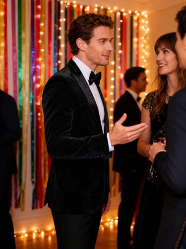 Image of Barry.Wang Velvet Mens Blazer Mardi Gras Sport Coat Brooch Regular Fit Tuxedo Peaked Lapel Suit Jacket Carnival Parade