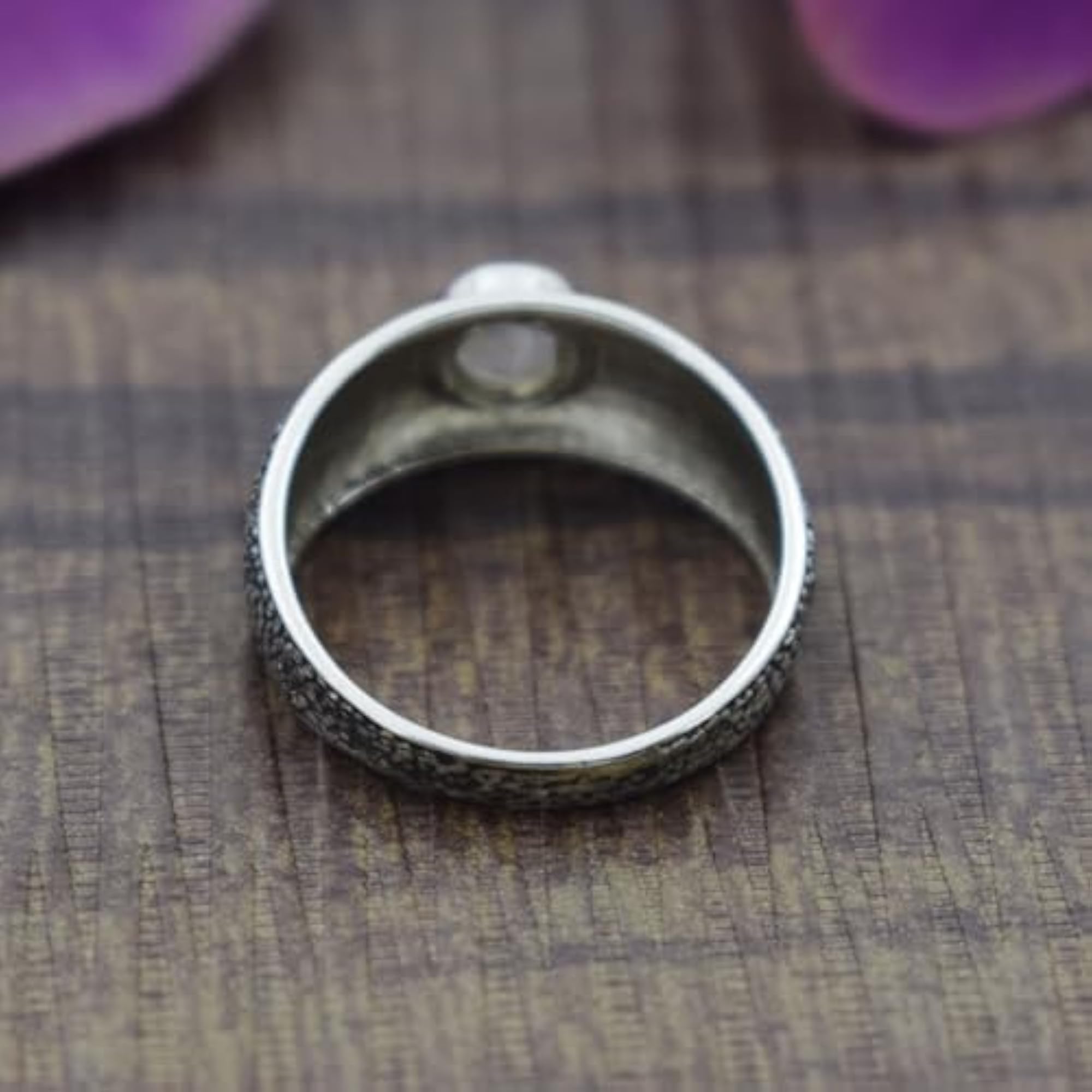 Rainbow Moonstone Gemstone 925 Solid Sterling Silver Oxidized Statement Ring