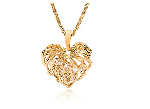 Gold Plated Heart Pendant Bib statement Chain Necklace Fashion Women Jewelry, Gold.