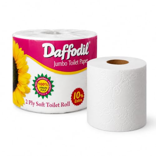Image of DAFFODIL 2 Ply Toilet Tissue Roll - 1 Roll (1200 Sheets) | Ultra Soft, Strong & Absorbent Bathroom Tissue Paper | Long Lasting Toilet Roll for Home, Office & Commercial Use
