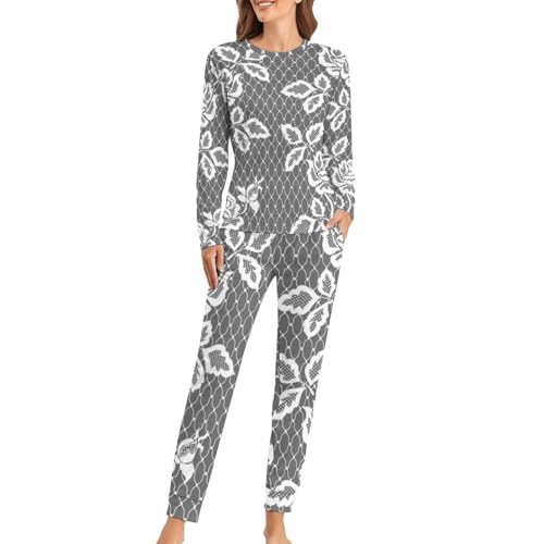 Pyjama femme rose grise contre le froid nocturne avec cet ensemble manches longues