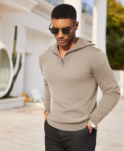 COOFANDY Mens Quarter Zip Pullover Quilted Pullover Casual Knit Long Sleeve Mock Neck Sweater Polo2