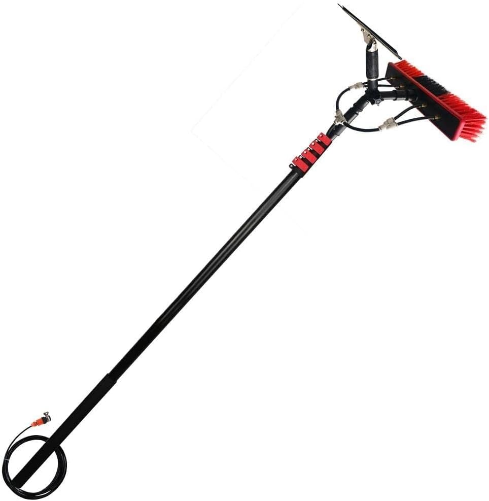 7-24FT Water Fed Window Cleaning Pole – Telescopic Extension with Squeegee & Brush, Lightweight Aluminum Washer Kit for Windows, Solar Panels, Cars, and Glass(5.4 M/17.7 Ft)