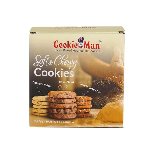 Image of CookieMan Soft Chocolate Cookies - 300g, Pack of 6 | Oatmeal Raisin, Choco Chunk & Double Choco Chip Cookie, Soft & Chewy | Perfect for Snacking and Sharing