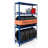 Relaxdays Reifenregal f&uuml;r 8 Reifen, HxBxT 180 x 110 x 40 cm, 600 kg, Stahl, Stecksystem, Reifenlager Werkstatt, blau