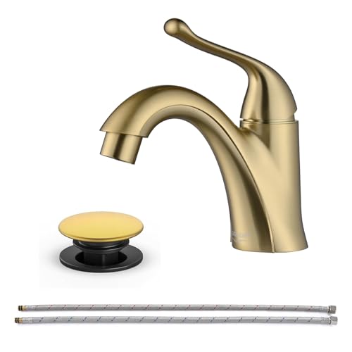 Brushed Gold Brass Bathroom Faucet 1 Hole Single Hole Handle