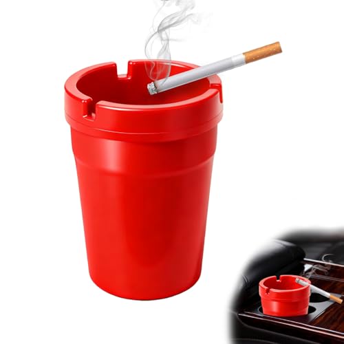 Image of EKUWU Car Ashtray, Cup Holder Smell Proof Smokeless Ashtray with Lid, Portable Vehicle Cigarette Trash Can, Detachable Ash Tray Car Accessories for Auto Truck Office Home Travel Outdoor (Red)