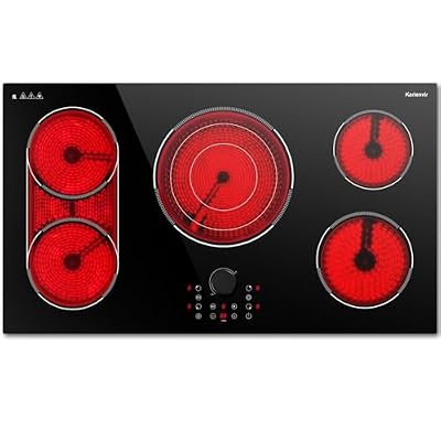 36 Inch Electric Cooktop, 5 Burner Stove Top 9600W, Built in Electric Cooktop(34.3 inchx19.4 inch), Magnetic Knob
