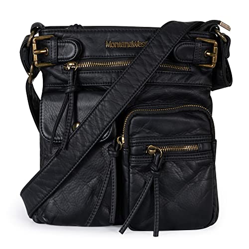 Sacoche épaule femme en cuir souple marron noir avec poches zippées de voyage
